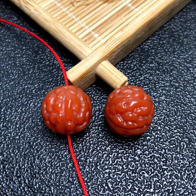 Red Agate Waking Lion Walnut Dragon Bead Carved Wenwan DIY Bracelet Accessories