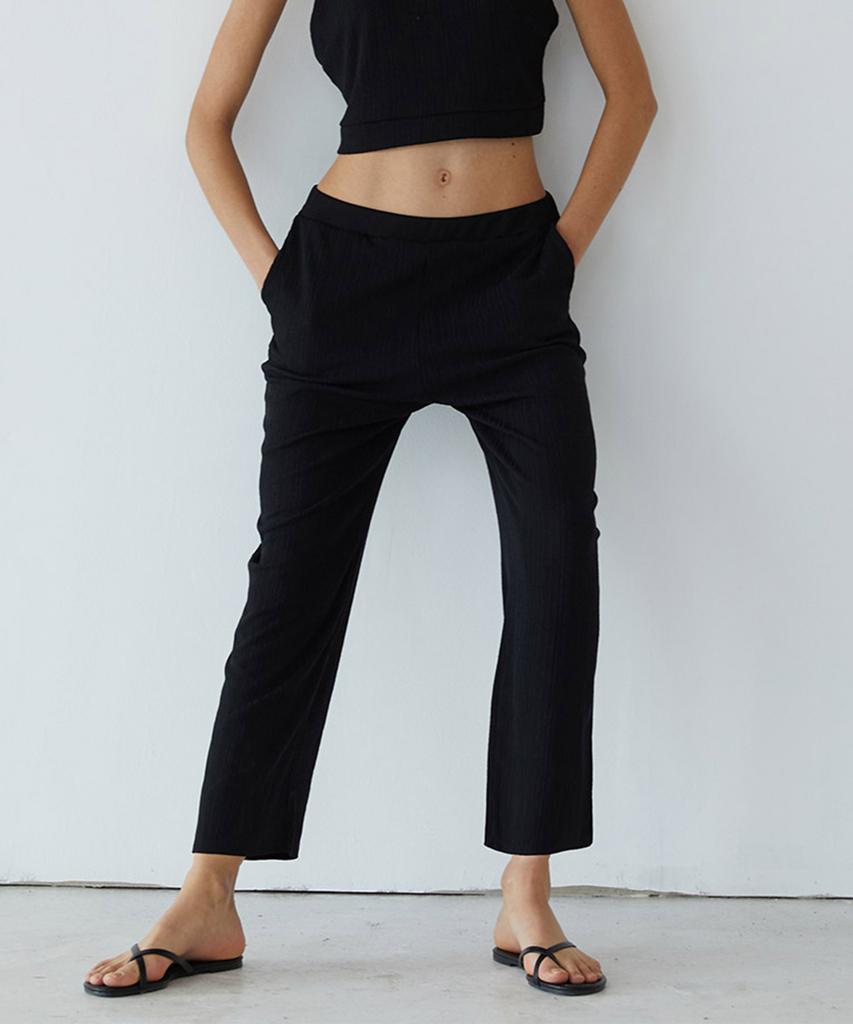 KIMDOH Black Wrinkle Wide Knit Pants