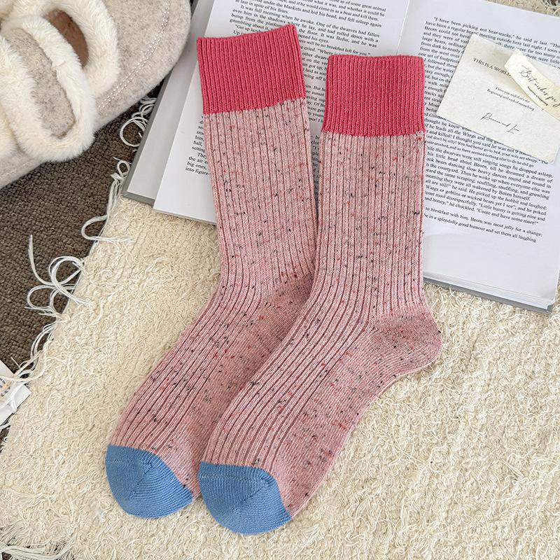 Socks Retro Hong Kong Style Striped Pure Cotton Medium Tube Socks Tide Season Boneless Crimping Color Matching Pile Socks Women
