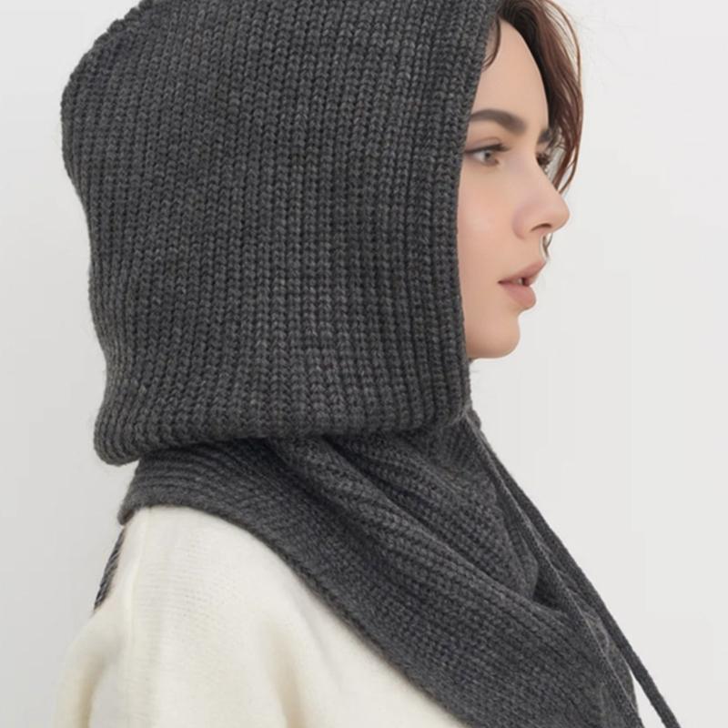 Thicken Knit Balaclava Knitted Shawl Drawstring Thicken Neck Warmer Knit Scarf for Cold Weather Insulated Hat