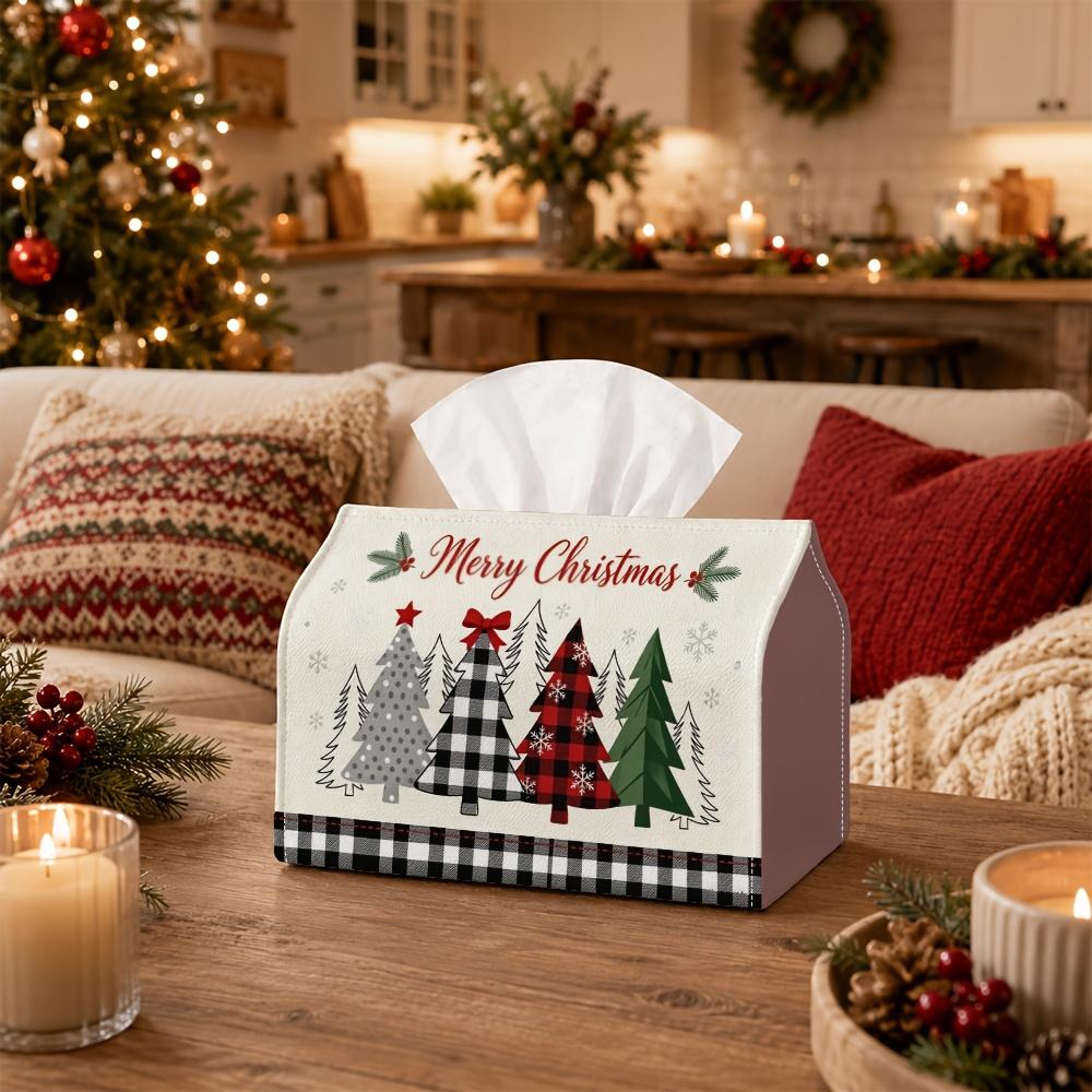 1pc Christmas Rustic Country Winter Tissue Box - Fir Tree Silhouette Text Art, Durable Napkin Organizer for Car, Kitchen, Dining, Home Decor - Decorat