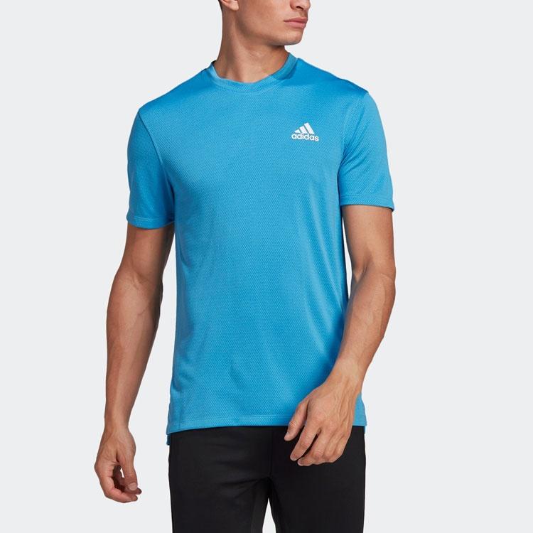 Men's Adidas Alphabet Logo Printing Round Neck Short Sleeve Blue T-Shirt HR5257