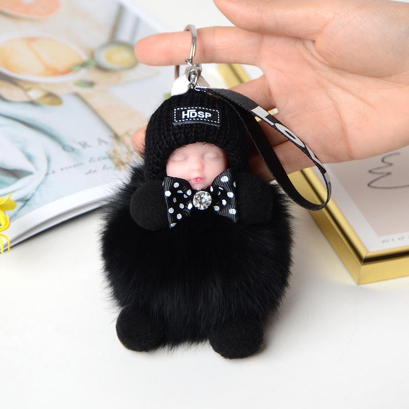 Pompom Sleeping Doll Keychain Cute Fluffy Plush Doll Keychains Women Girl Bags Keyrings Cars Key Ring Gift Charming Decoration