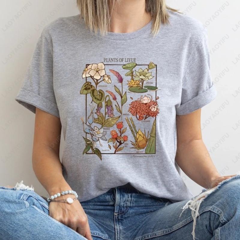 

Genshin Flower Imapact Gamer Unisex Adult Cotton Shirt Zhongli Hu Tao Anime Otaku Tee Retro Casual Twodimensional Printed Tops 4XL