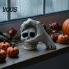 Unique Halloween Theme Souvenir Skull Hand Sculpture, Gothic Skeleton Head Figurine, Spooky Resin Indoor Bar Atmosphere Props Decoration for