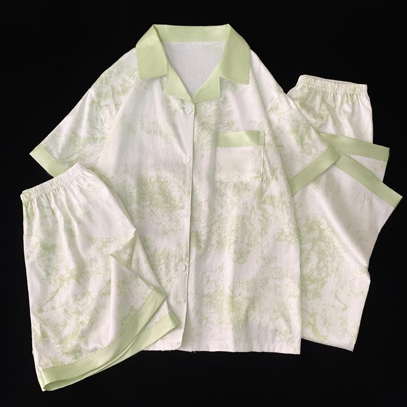 Ink Painting Light Luxury High-End Style Casual Loose Short-Sleeved Three-Piece Homewear Summer Pajamas Women'S Summer