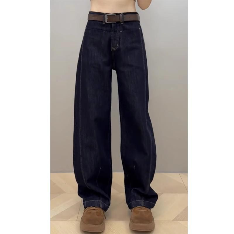 Women's Fleece-Lined Retro Wide-Leg Jeans: New Autumn/Winter Styles for Curvy and Plus-Size Figures, Hip-Covering Design.