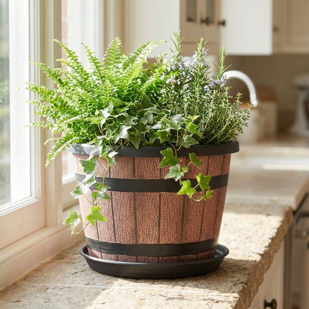 Thickened Plastic Barrel Flowerpot Round Flower Bucket Succulent Planters Yard Decoration