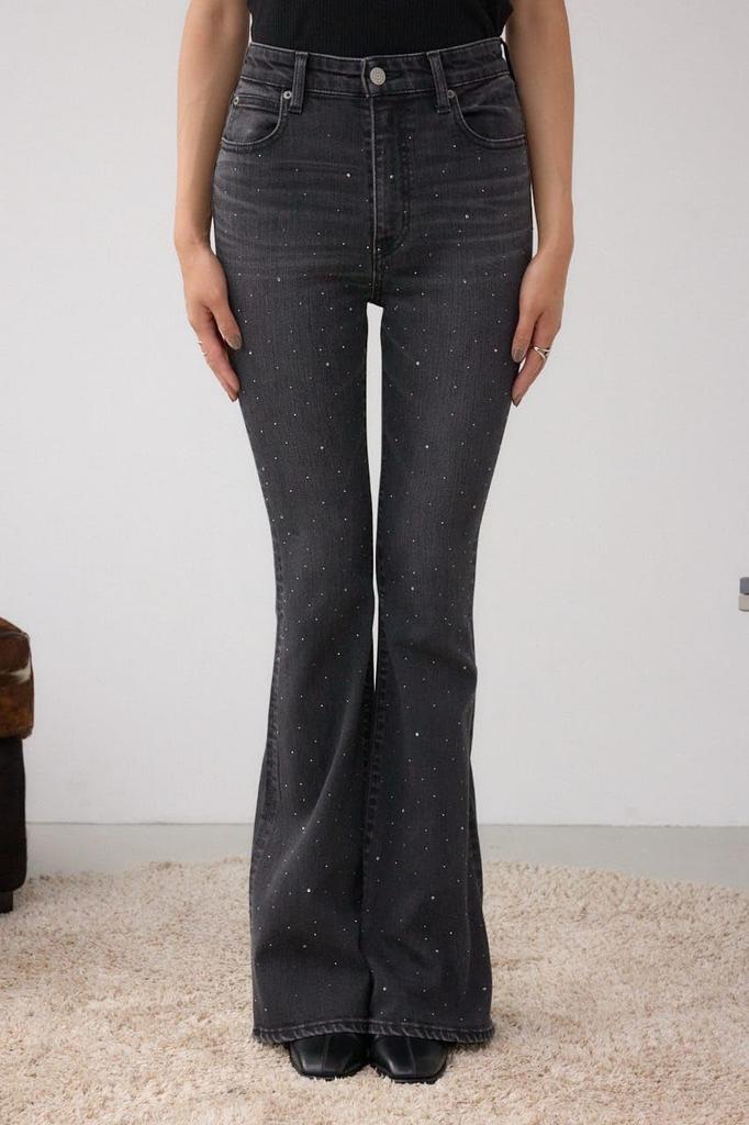 AZUL by moussy AZUL DENIM Rhinestone Flared Denim Size Women's Pants, 250IAC12-0281, M/L/BLK