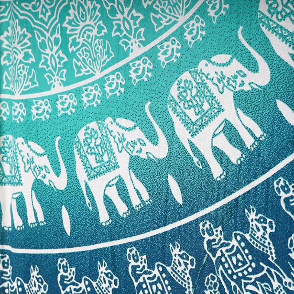 Bless International Beautiful Indian Bohemian Psychedelic Hippie Tree of Life Window Curtain Panels for Bedroom, Living(Green Elephant Mandala)
