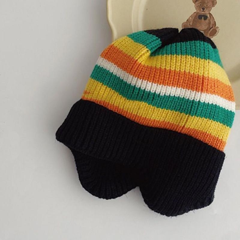 Baby Winter Knitted Hat Girls Boys Ear Flaps Hat Windproof Ear Muffs Bonnet Outdoor Headwear Toddler Fashion Headdress
