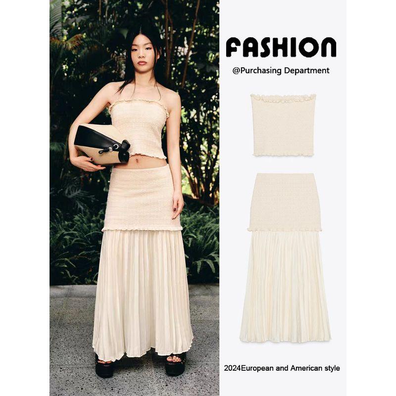 Za2025 Summer New Women clothes Wrap-around Style Top 4192043 712 Knitted Skirt 4192042 712