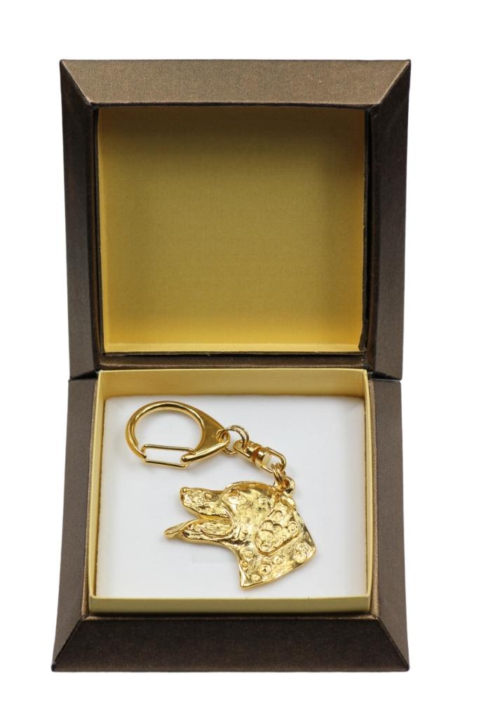 Dalmatian, Carriage Dog, Spotted Coach Dog - Gilded key ring with dog in gift box, handbag decoration, luxury accessory by Art-Dog brand