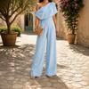 Women's One Shoulder Short Sleeve Slim Fit Casual Linen Wide Leg Jumpsuit for Summer