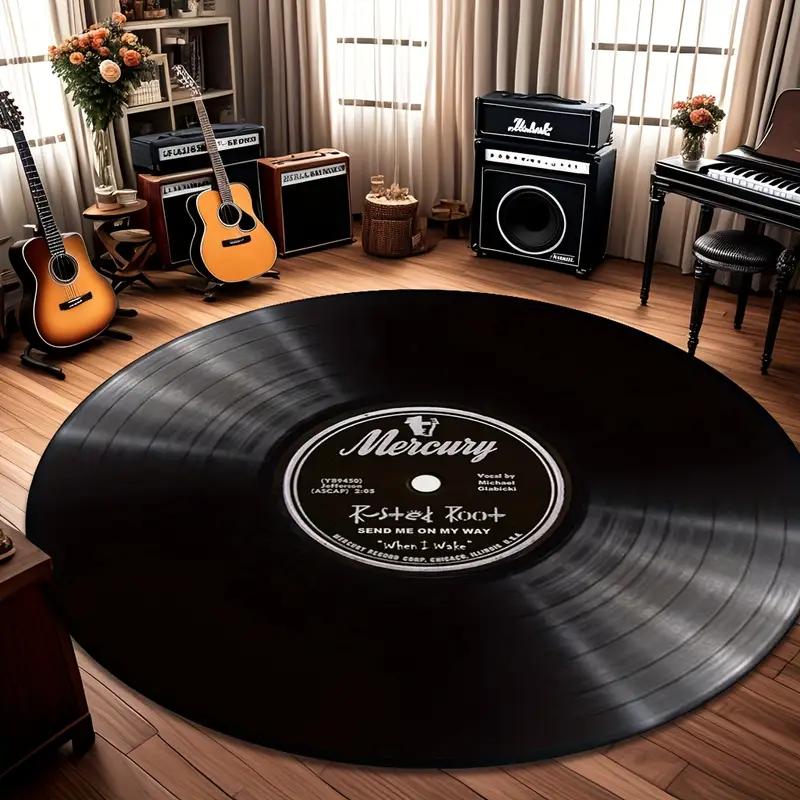 Retro Vinyl Record Carpet Music Practice Room Non Slip Floor Rug for Living Room, Bedroom, Office Decor Fashionable Home Decor