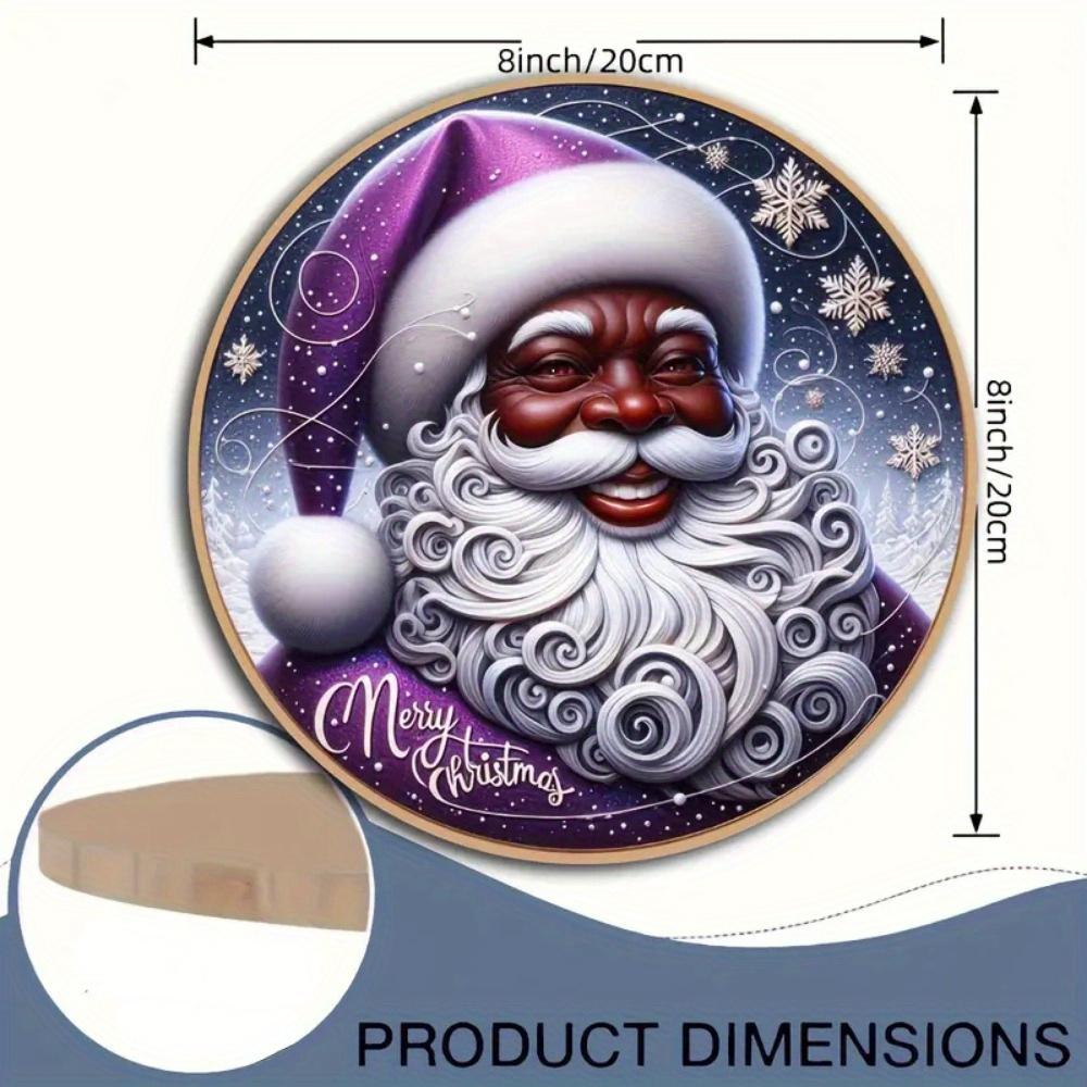 1 elegant purple black Santa Claus circular plaque, Merry Christmas home, door and room wall decoration, perfect holiday gift