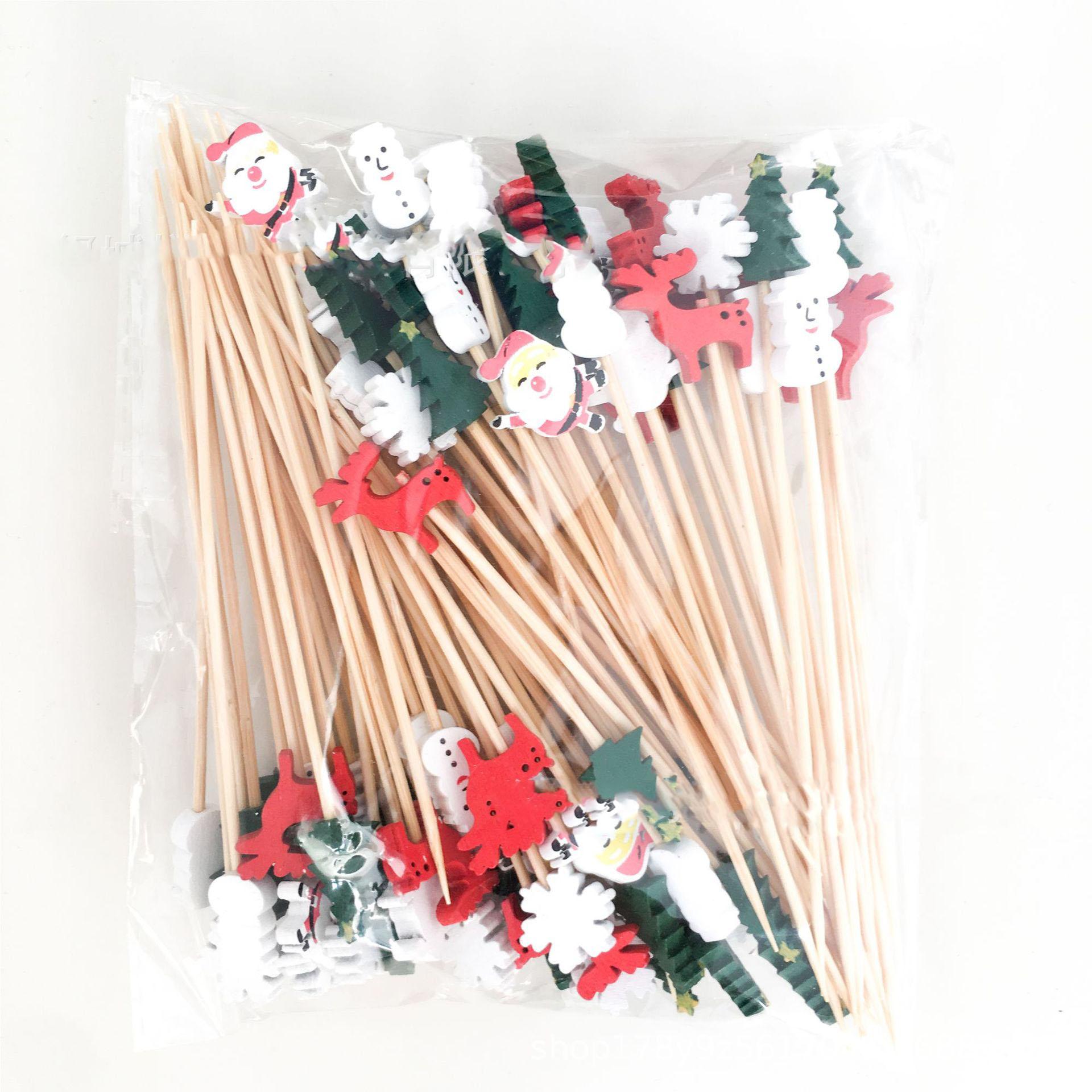 

100 шт., праздничные рождественские коктейльные палочки - деревянные палочки со снежинками, снеговиками, оленями и елками для праздничных напитков, закусок и украшений для вечеринок 100pcs