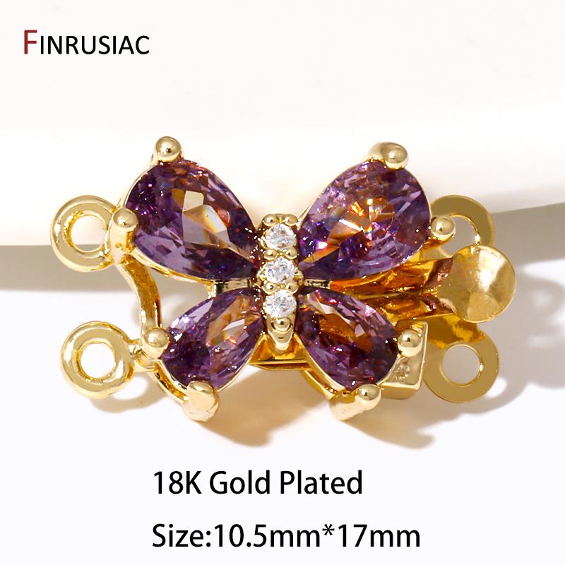

Trendy 18K Gold Plated Brass Zircon Flower Clasps Fasteners, Layered Clasps Connectors For DIY Jewelry Making Supplies 1 piece
