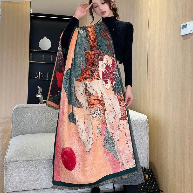 Autumn and winter new jacquard scarf high-end imitation cashmere shawl light luxury thickened warm scarf