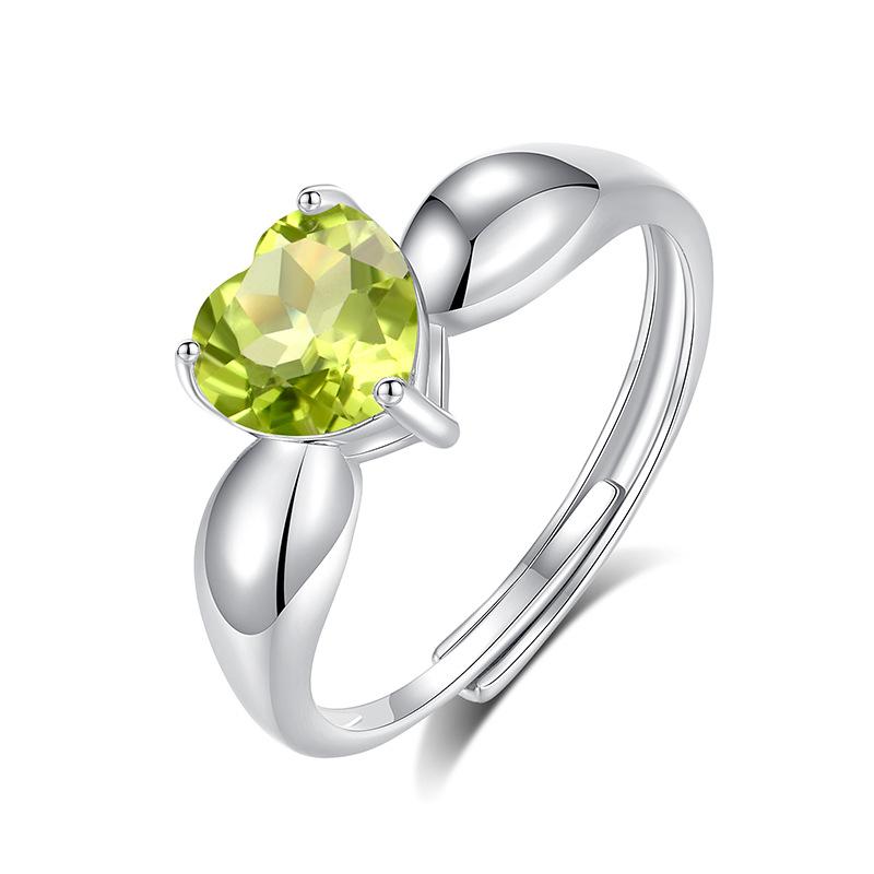 Natural Peridot Ring S925 Sterling Silver Inlaid Heart Crystal Stone 7mm Daily Women's Jewelry Gifts