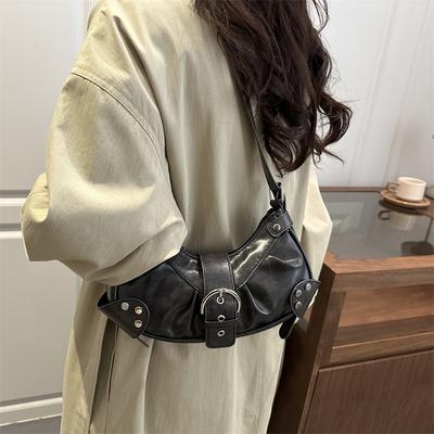Vintage Y2k Nieten Gürtel Design Damen PU Schultertaschen Koreanische Einfarbige Damen Umhängetasche Lässige Damen Hobo Handtaschen Geldbörse