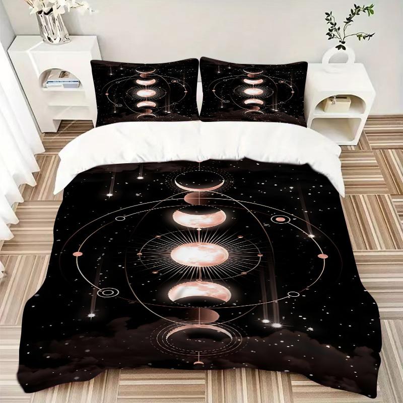 3pcs Moon Phases Celestial Bedding Set, Includes Without Pillow Inserts, Soft Comfortable Bedding Set,All-Season Use a0924098