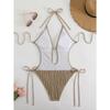 Ribbed Knit Halter Cutout One Piece Swimsuit Tie Side High Cut Bathing SuitSolid Color