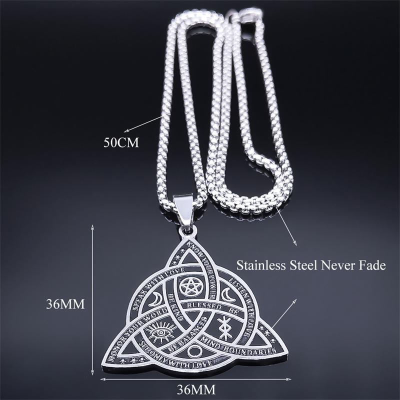 Witch Triquetra Trinity Celtic Knot Necklace Stainless Steel Pentagram Triple Moon Goddess Necklaces Jewelry Collar N3406S02