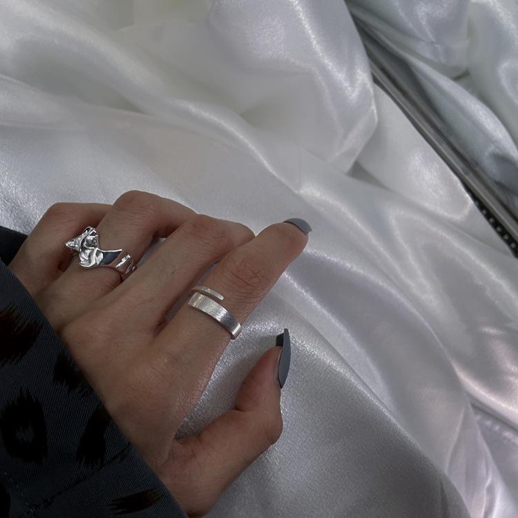Su Chuang S925 Sterling Silver Brushed Korean Style Women's Open Index Finger Ring