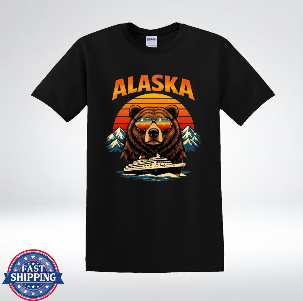 Alaska Bear Shirt Vintage Sunset Cruise Mountain Nature T-Shirt