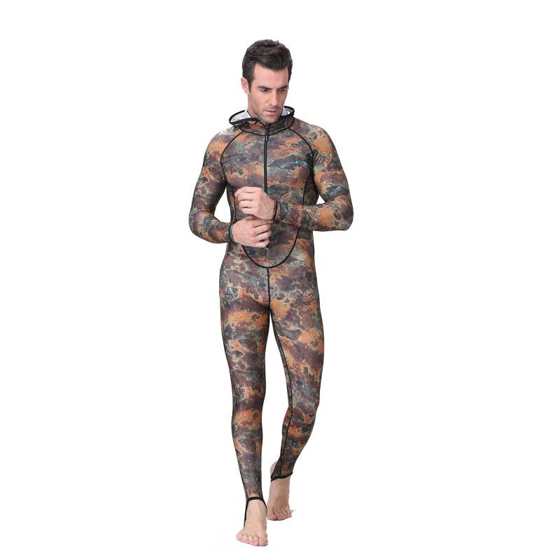 Mens Camo Rash Guard Wetsuit With Hood UV Protection Diving Surfing Snorkeling Water Sports