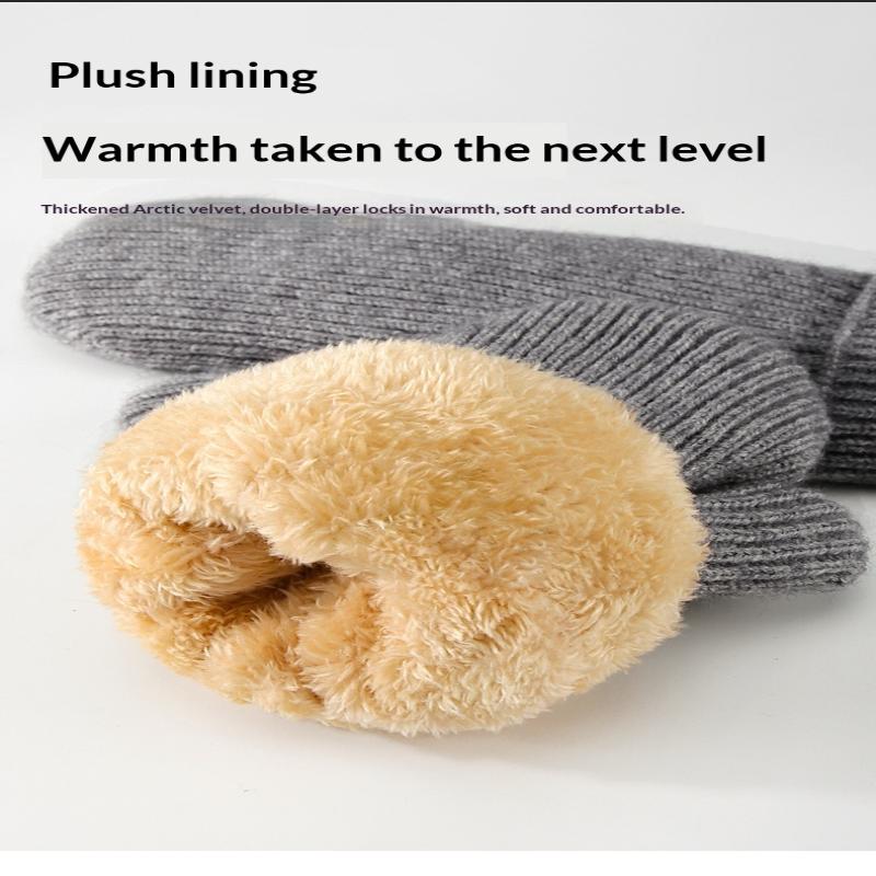 New Knitted Gloves Winter Double Layer Velvet Thickened Warm Cover Gloves Finger Gloves