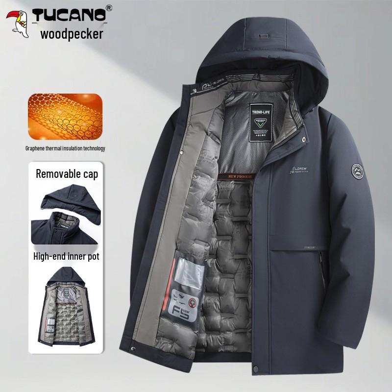 Woodpecker Men s Winter Fleece-Lined Coat - Thickened Cotton Jacket for Middle-Aged & Elderly 4XL for 155-170 jin