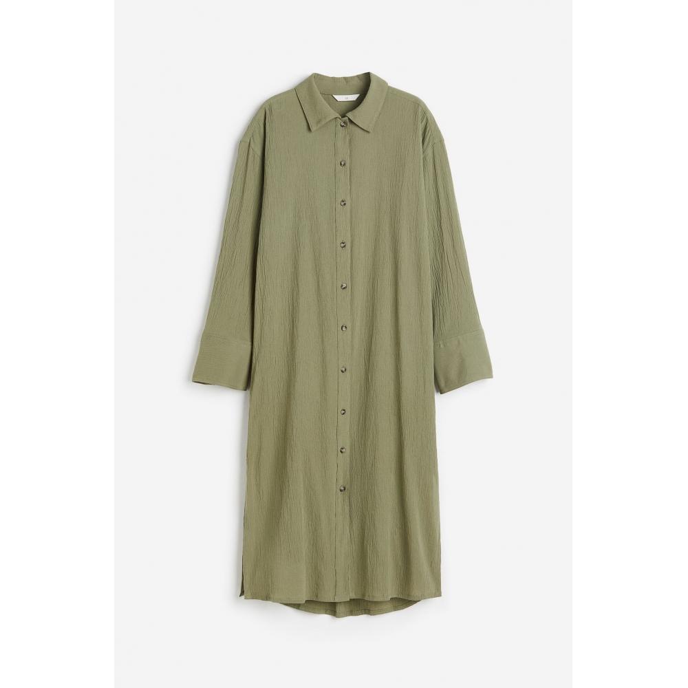 

H M crepe shirt dress khaki green