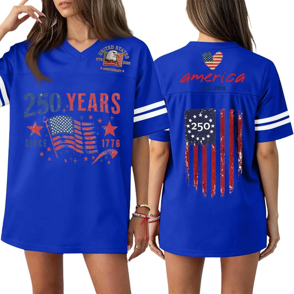 Damen Casual Mode V-Ausschnitt Sport Unabhängigkeitstag Druck Kurzarm Sport T-Shirt Top