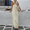 Beige Sleeveless Hanging Neck Seaside Beach Casual Dresses