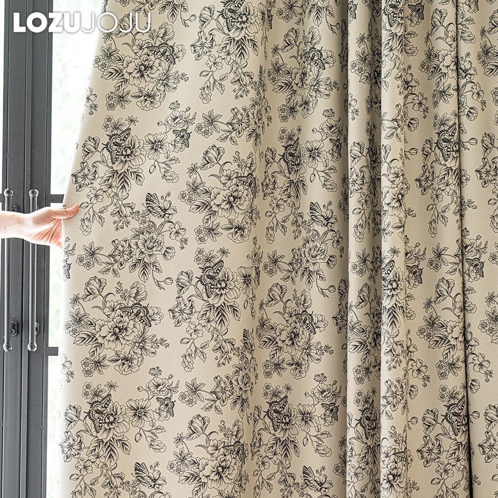 1PC LOZUJOJU French Retro Sketch Flower Curtain with  Aesthetic Blackout Window Treatments for Bedroom Living Room Home Decor