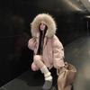 Corner buckle big fur collar hooded cotton jacket women's short small thickened tooling pie overcome