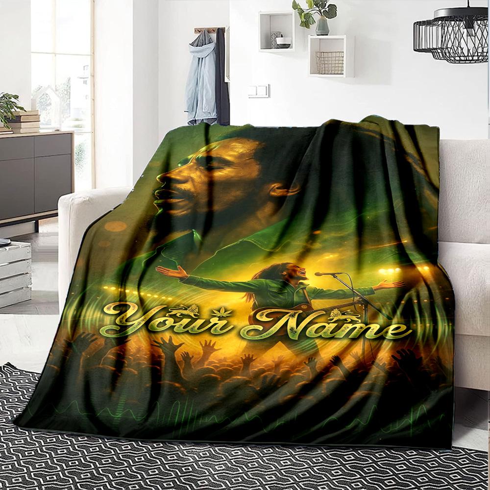 Bob Marley Personalized Text Blanket Throw Customizable Blanket Comfortable Suitable for Chair Living Room Seaside Sofa Four Seasons Multipurpose
