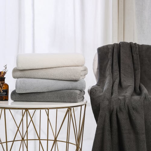 Oseamaid Large Bath Towels, 5-Piece Set, 5 Colors, Microfiber Towels, Absorbent, Quick-Drying, Antibacterial, and Odor-Resistant (White, Gray, Light G