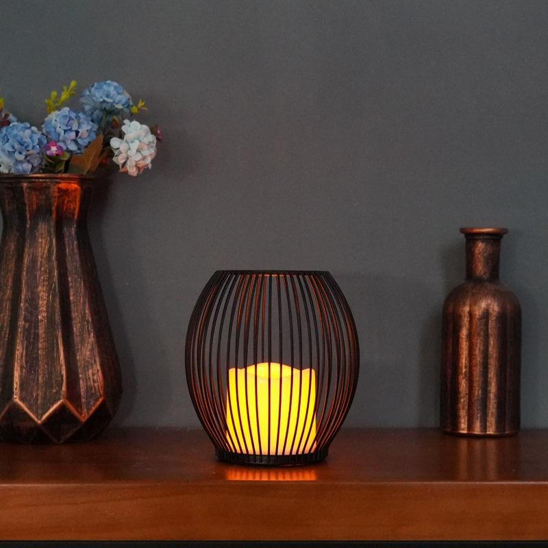 İskandinav Minimalist Ferforje Dekorasyon Gece Lambası Led Simülasyon Mum Kahve Restoran Yaratıcı Kapalı Ev El Sanatları