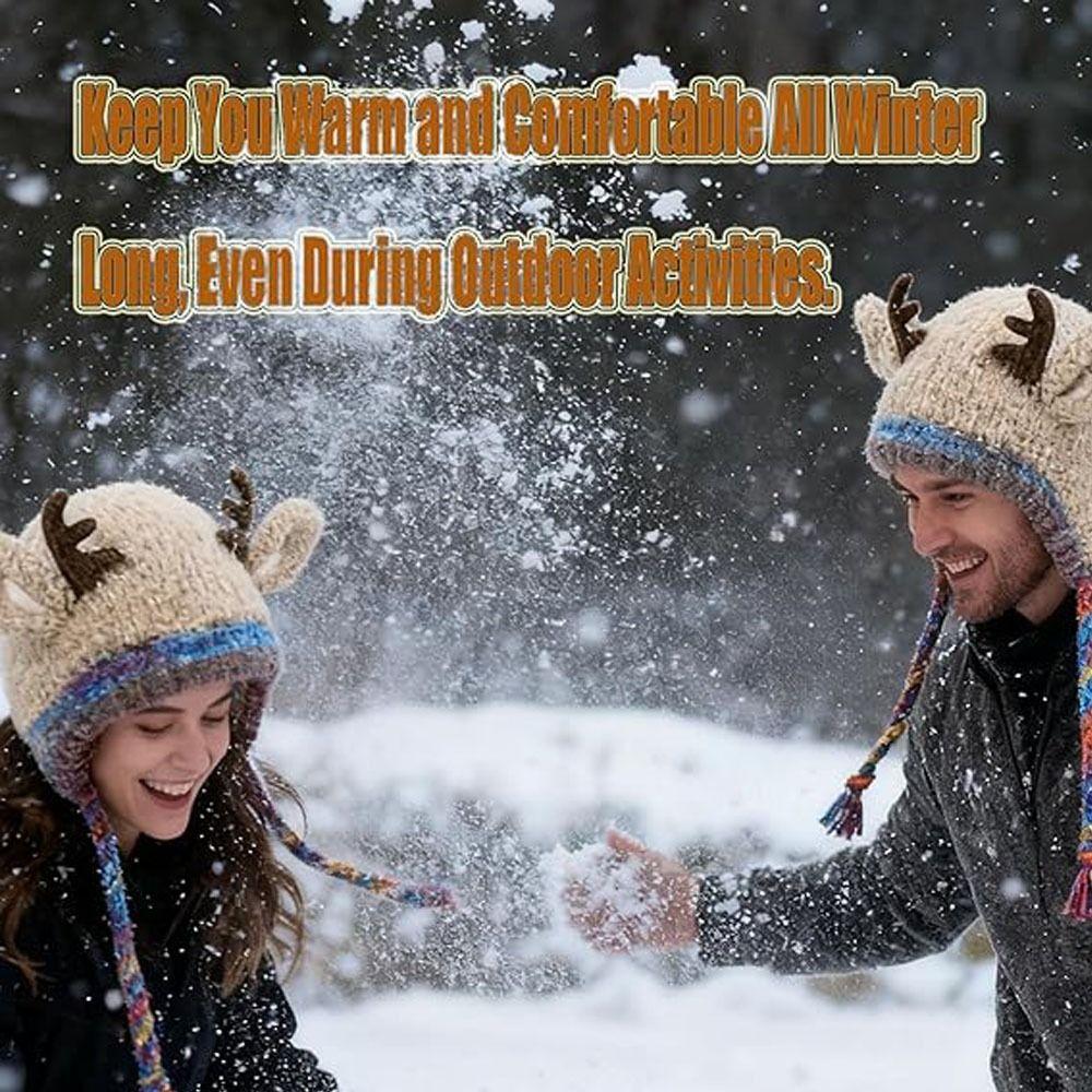 New Fur Deer Storage Hat Ear Protection Warm Festival Christmas Antler Hat 2 In 1 Adjustable Winter Cap Winter