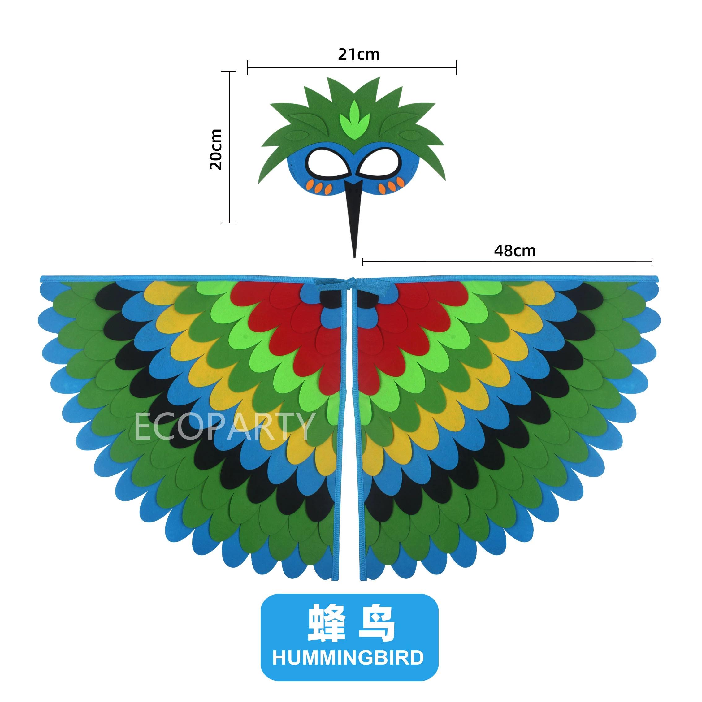 Kinder Cosplay Halloween Uil Pauw Cosplay Kostuums Dier Vogel Vleugels Mantel Masker Vilt Cape Carnaval Verkleed 98X50CM