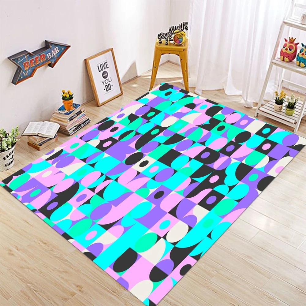 Color Block Wave Geometric Rug Durable Floor Mat for Living Room Playroom Modern Home Decor Carpet