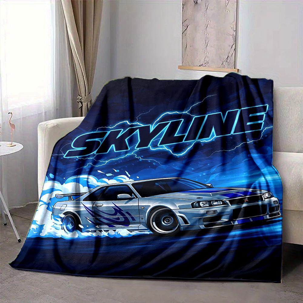 1pc Skyline Car Blanket Lightweight Flannel Blanket Throw Blanket For Sofa, Bed, Travel, Camping, Livingroom, Office, Couch