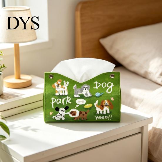 Foldable Paper Storage Leather Tissue Box Cover with Cartoon Puppies Pattern, Desktop Organizer, Napkin Holder Home Solution Case, Facial Organizer