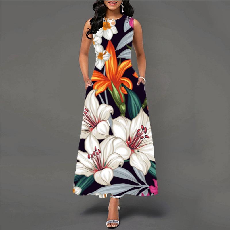 

Women s clothing European and American style large size dress digital printing sleeveless pendulum commuting XXXXL
