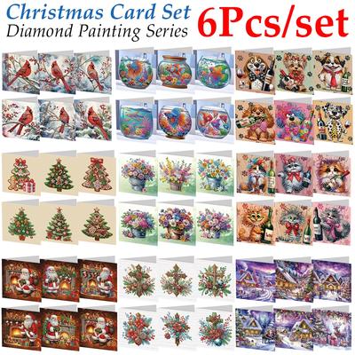 6Pcs/Set Diamond Painting Greeting Cards Christmas Cards 5D Diamond Embroidery Diamond Mosaic Set DIY Holiday Christmas Gifts