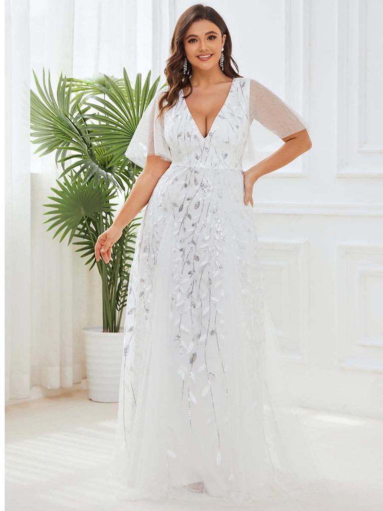 2026 Summer European & American V-neck Patchwork Mesh Evening Gowns for Banquets & Performances