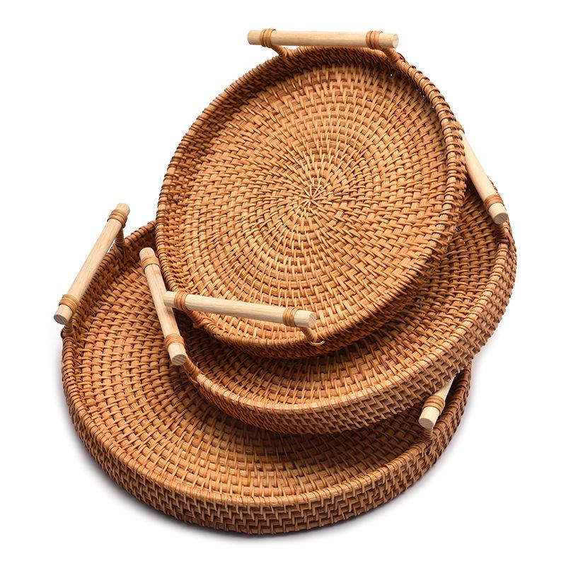 Vietnam Woven Autumn Vine Fruit Basket - Round Bread & Nut Plate for Living/Dining Room Storage